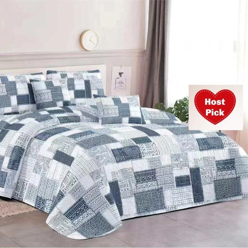 Gray Geometric Quilt Set 3PC Warm Quilted Bedding Queen King Tribal Pattern